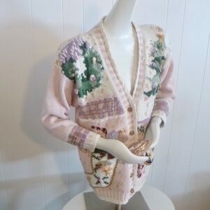 JENNIFER REED PINK CHRISTMAS SWEATER L HAND KNIT w/BONUS BRACELETS